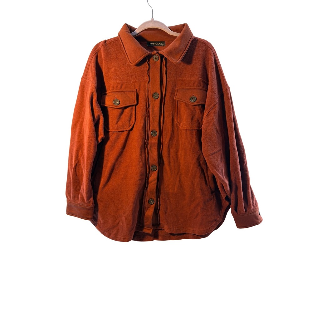 TRWBoutique Rust XL ‎ Fleece Shacket Oversized Button Down Shirt Jacket Women